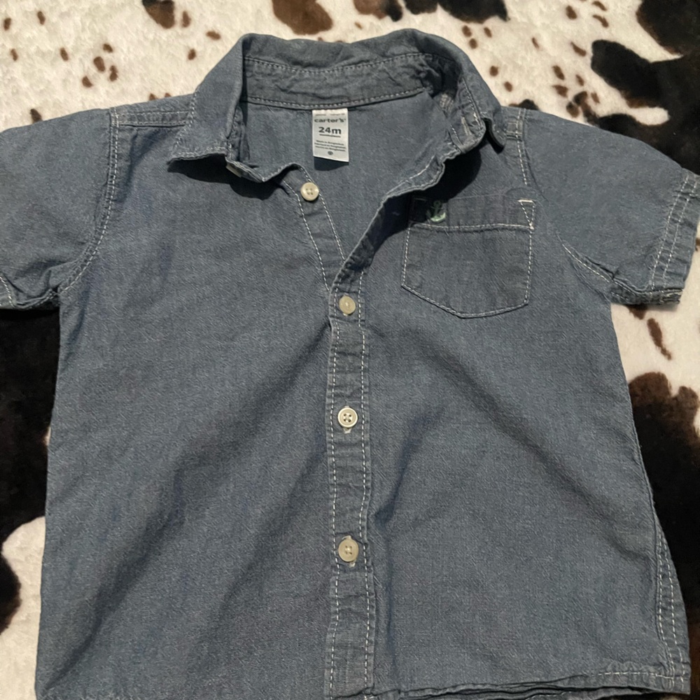 Blue Short Sleeve Button-Up Shirt